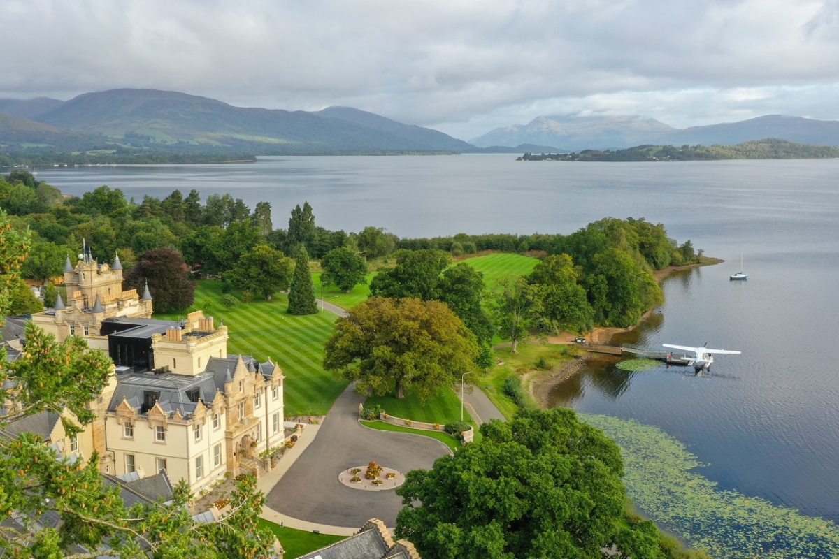 Aerial View of Cameron House. In the background Loch Lomond can be seen