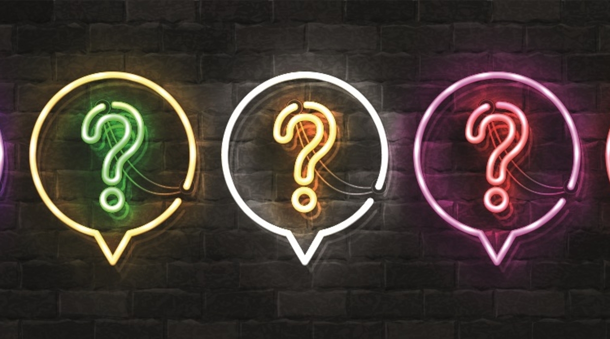 neon signs of a question mark