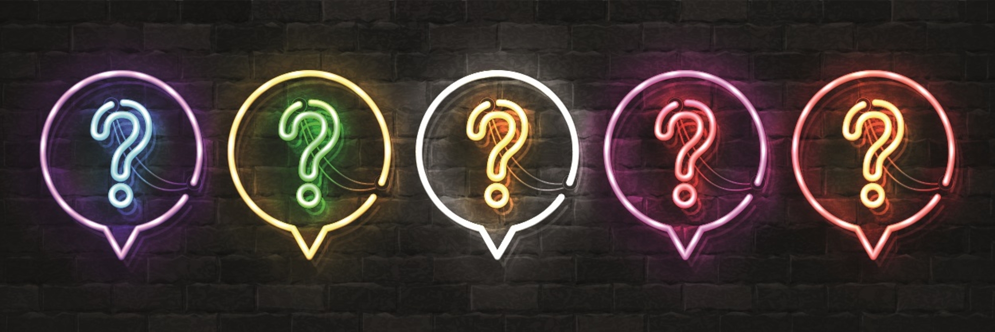 neon signs of a question mark