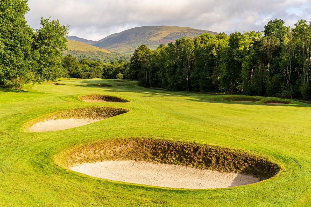 close up view of sand pits sitting on a golf course on a sunny day