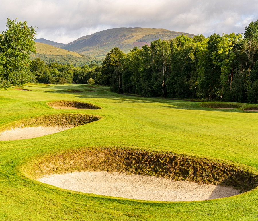 close up view of sand pits sitting on a golf course on a sunny day