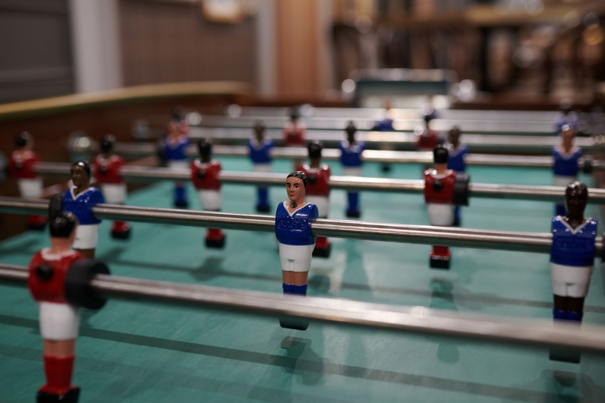 A picture of a foosball table