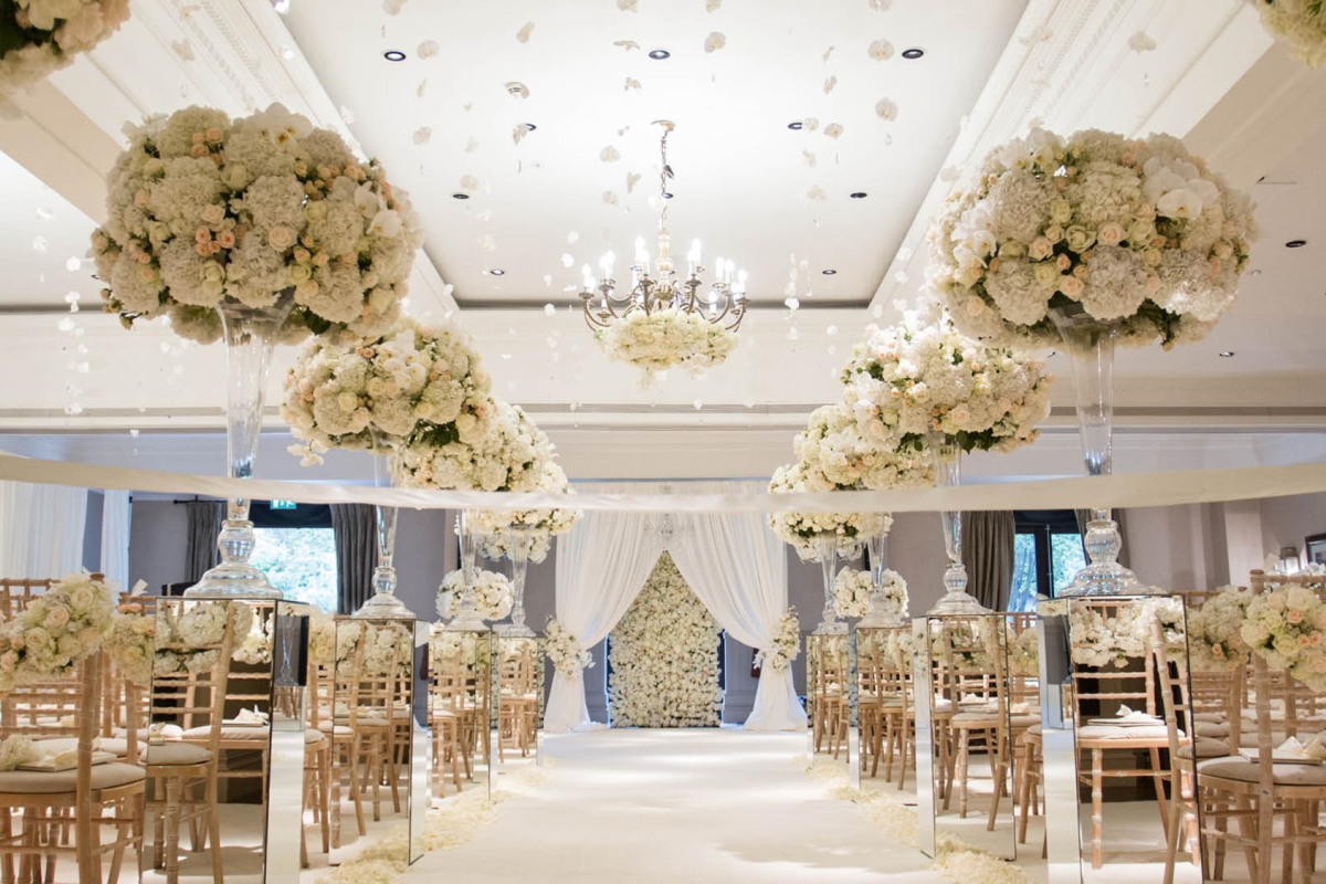 aisle of wedding with floral set up