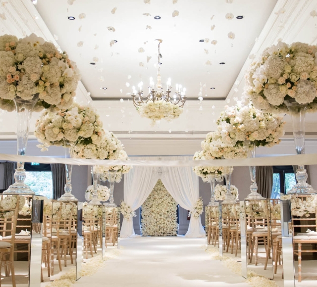 aisle of wedding with floral set up