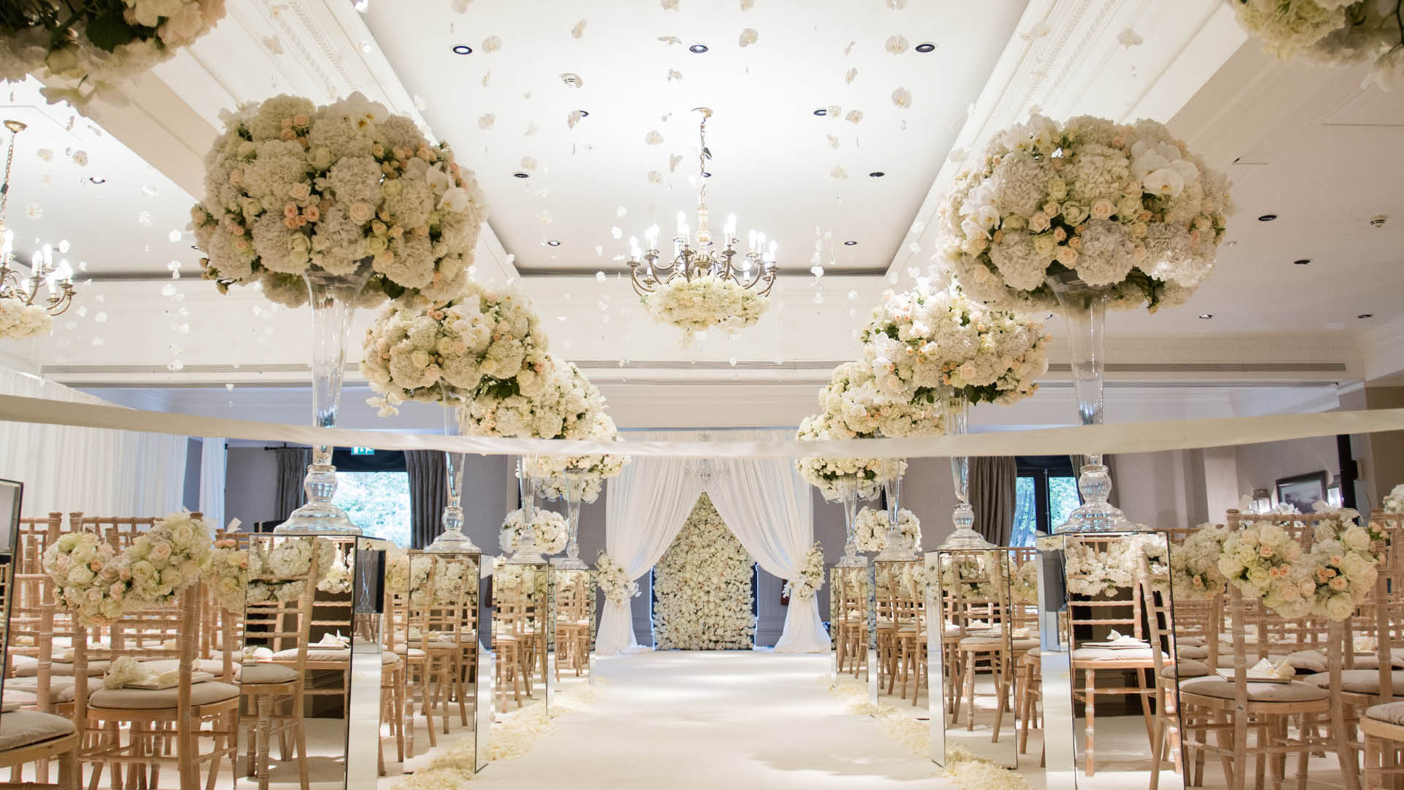 aisle of wedding with floral set up