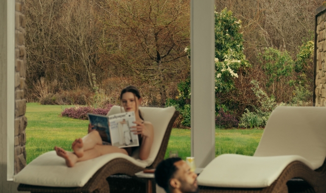 A couple relax in the Spa at The Carrick
